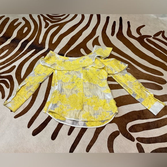 $460 Self-Portrait Embroidered Floral Fil Coupe Asymmetrical Ruffled Blouse - Picture 7 of 7